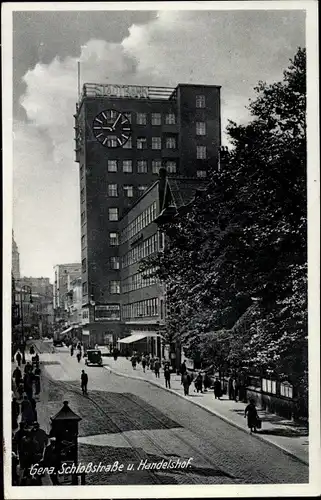 Ak Gera in Thüringen, Schloßstraße, Handelshof, Uhr