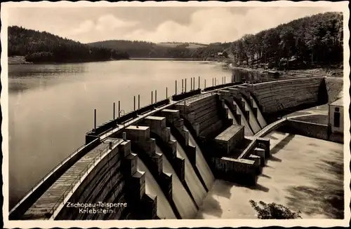 Ak Kriebstein in Mittelsachsen, Zshopautalsperre, Sperrmauer