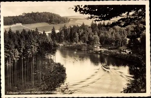 Ak Kriebstein in Mittelsachsen, Mittweida, Zshopautalsperre, Stausee, Boot