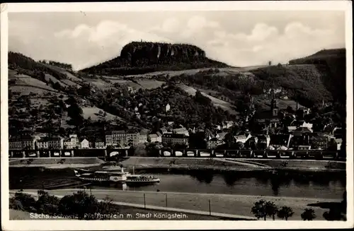 Ak Königstein an der Elbe Sächsische Schweiz, Pfaffenstein, Dampfer, Kirche