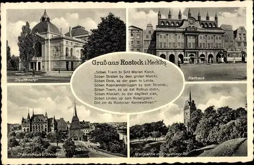 Ak Rostock in Mecklenburg, Stadttheater, Rathaus, Ständehaus, Steintor, Kröpeliner Tor