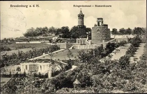 Ak Brandenburg an der Havel, Kriegerdenkmal, Bismarckwarte