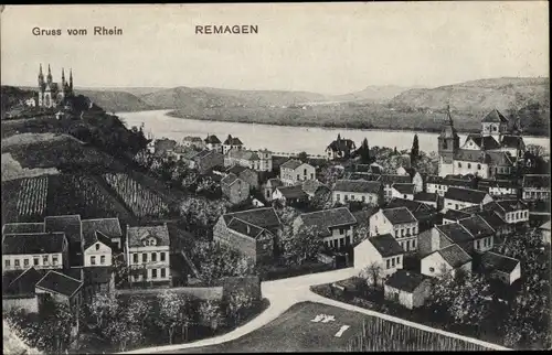 Ak Remagen am Rhein, Blick auf den Ort, Kirche