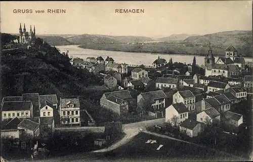 Ak Remagen am Rhein, Ortsansicht, Apollinariskirche