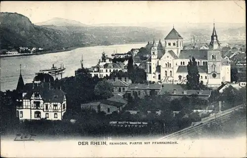 Ak Remagen am Rhein, Partie mit Pfarrkirche