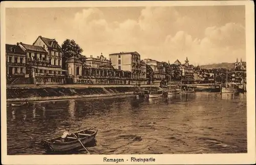 Ak Remagen am Rhein, Rheinpartie, Boote, Wohnhäuser