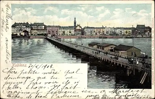 Ak Koblenz am Rhein, Panorama, Brücke