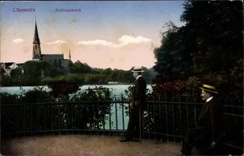 Ak Chemnitz in Sachsen, Schlossteich, Kirche