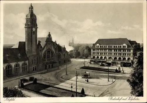 Ak Krefeld am Niederrhein, Bahnhof mit Vorplatz