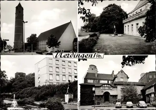 Ak Uerdingen Krefeld am Niederrhein, Teilansichten, Springbrunnen, Turm