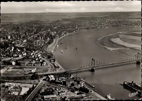Ak Uerdingen Krefeld am Niederrhein, Brücke, Panorama, Fliegeraufnahme