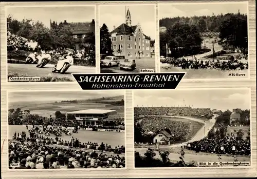 Ak Hohenstein Ernstthal in Sachsen, Sachsenring-Rennen, MTS-Kurve, Rathaus, Queckenbergkurve