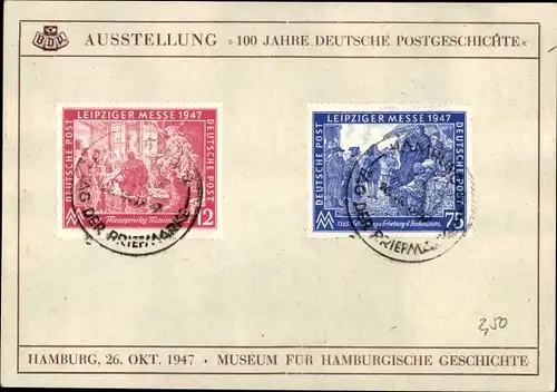 Ak Hamburg, Tag der Briefmarke 1947, Ausstellung 100 Jahre Deutsche Postgeschichte