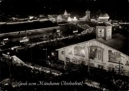 Ak München, Oktoberfest bei Nacht, Löwenbräu