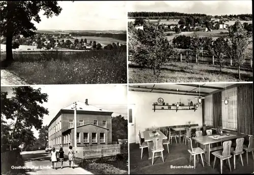 Ak Wernitzgrün Erlbach im Vogtland, Bauernstube, Gasthaus Zur Linde, Panorama