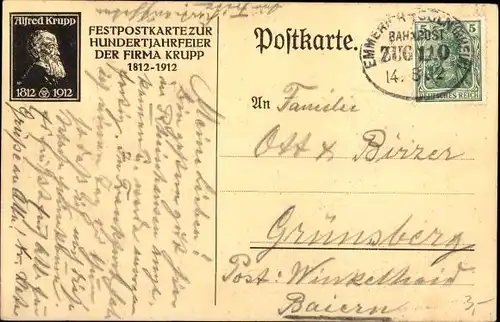 Künstler Ak Essen im Ruhrgebiet, Denkmal Alfred Krupp, Hundertjahrfeier der Firma Krupp