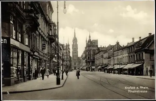Ak Krefeld am Niederrhein, Rheinstraße, Geschäfte u. Passanten