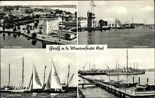 Ak Kiel Schleswig Holstein, Olympiahafen, Kieler Förde, Blick vom Rathaus, Mole