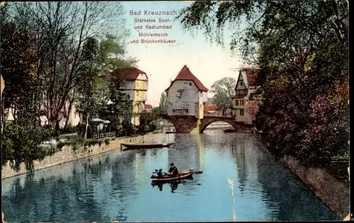 Ak Bad Kreuznach in Rheinland Pfalz, Mühlenteich und Brückenhäuser