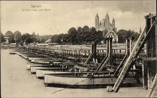 Ak Speyer am Rhein, Schiffbrücke mit Dom