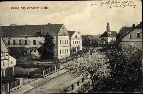 Ak Arnsdorf in Sachsen, Teilansicht, Kirche