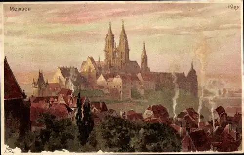 Künstler Litho Kley, Heinrich, Meißen in Sachsen, Stadtpanorama, Novitas 637