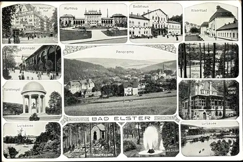 Ak Bad Elster im Vogtland, Badehaus, Kurhaus, Luisasee, Floratempel, Tennisplatz