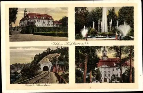 Ak Lichtenwalde Niederwiesa Sachsen, Schloss Lichtenwalde, Springbrunnen, Tunnel