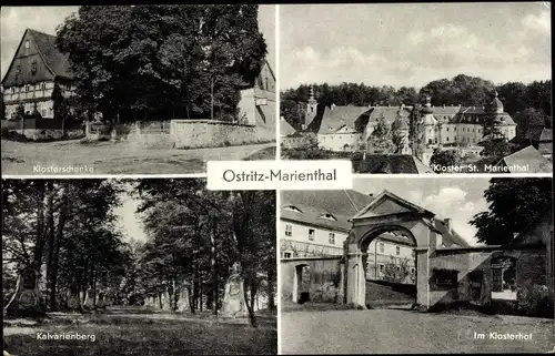 Ak Ostritz in der Oberlausitz, Kloster Sankt Marienthal, Klosterschenke, Kalvarienberg, Klosterhof
