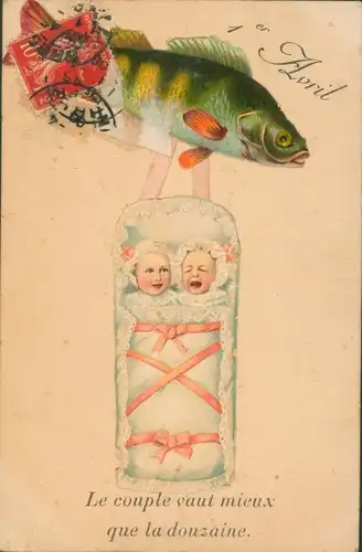 Ak Glückwunsch 1. April, Fische, Weinende Babys