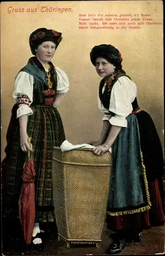 Ak Zwei Frauen in Thüringer Tracht, Korb