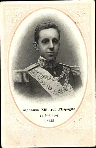 Passepartout Ak Alfonso XIII, König Alfons XIII. von Spanien, 29 Mai 1905 à Paris