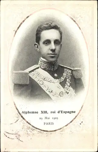 Passepartout Ak Alfonso XIII, König Alfons XIII von Spanien, 1905, Staatsbesuch Paris, Portrait