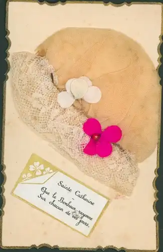 Stoff Ak Sainte Catherine, Stoffhaube, Blumen, Que le Bonheur rayonne...