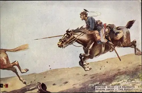 Künstler Ak Lancier Belge, la poursuite, belgischer Soldat