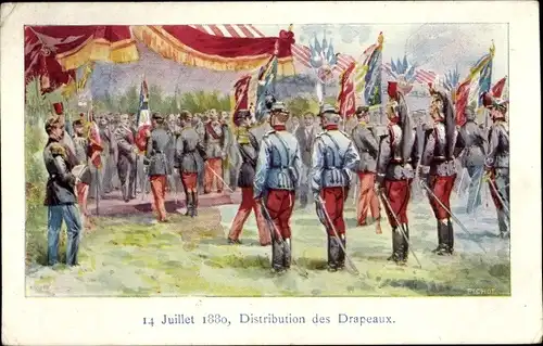 Ak 14 Juillet 1880, Distribution des Drapeaux, französische Soldaten