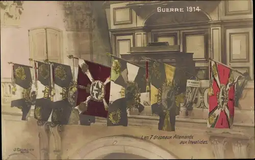 Ak Paris VII., Les 7 drapeaux Allemands aux Invalides