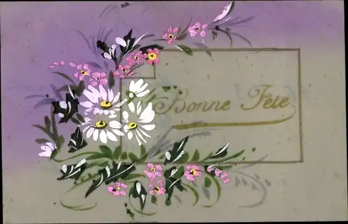 Zelluloid Ak Glückwunsch, Bonne Fete, Blumen