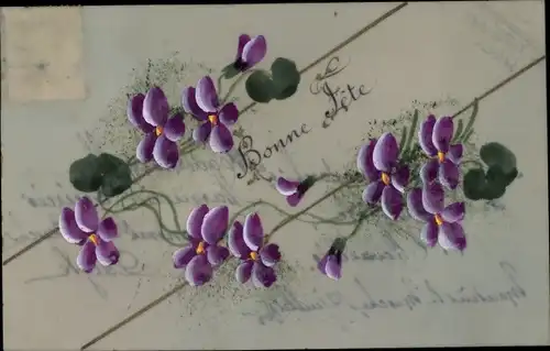 Zelluloid Ak Glückwunsch, Bonne Fete, Blumen