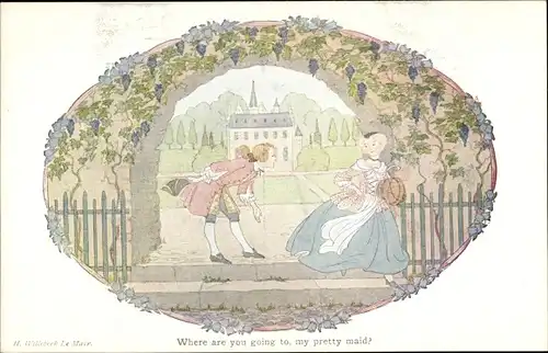 Künstler Ak Willebeek Le Mair, Where are you going to, my pretty maid, Small Rhymes for Small People