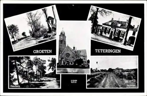 Ak Teteringen Nordbrabant, R. K. Kerk, Heistraat, Meerberg, Veldkruis