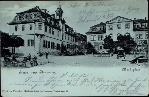 Mondschein Ak Ilmenau im Ilm Kreis Thüringen, Blick auf den Marktplatz