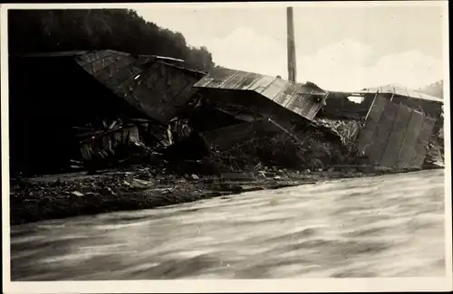 Ak Bad Gottleuba in Sachsen, Hochwasser 8.7.1927, zerstörte Gebäude, Ruinen