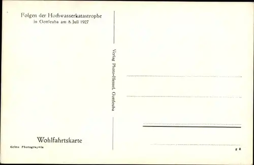 Ak Bad Gottleuba in Sachsen, Hochwasser 8.7.1927, zerstörte Gebäude, Ruinen