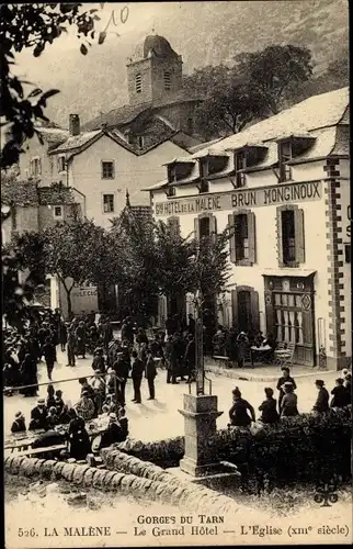 Ak La Málene Tarn, Gorges du Tarn, Le Grand Hotel, L'Eglise