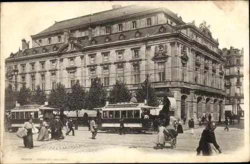 Ak Rouen Seine Maritime, Theatre des Arts, Straßenbahnen