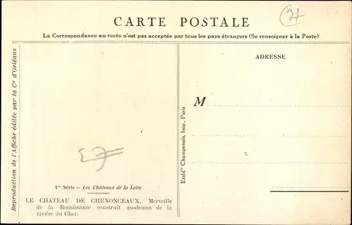 Künstler Ak Duval, Constant, Touraine Indre et Loire, Château de Chenonceaux, Cie d'Orleans