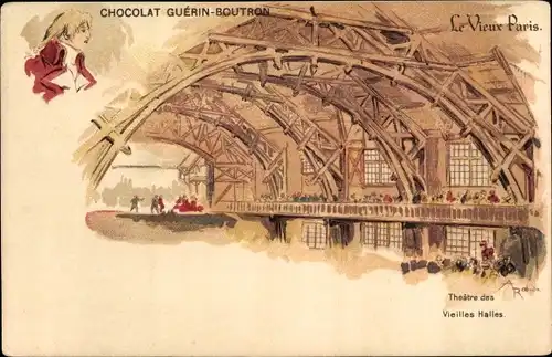 Künstler Litho Robida, Albert, Paris, Theatre des Vieilles Halles, Reklame, Chocolat Guerin Boutron