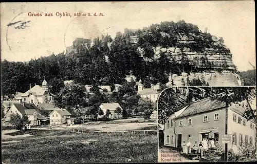 Ak Oybin in der Oberlausitz, Oybin Berg, Ort, Konditorei Neumann