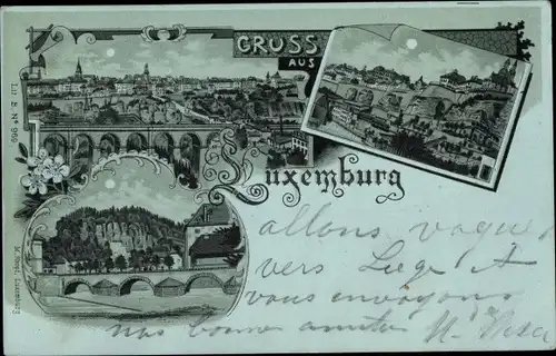 Mondschein Litho Luxemburg Luxembourg, Stadtansichten, Brücken